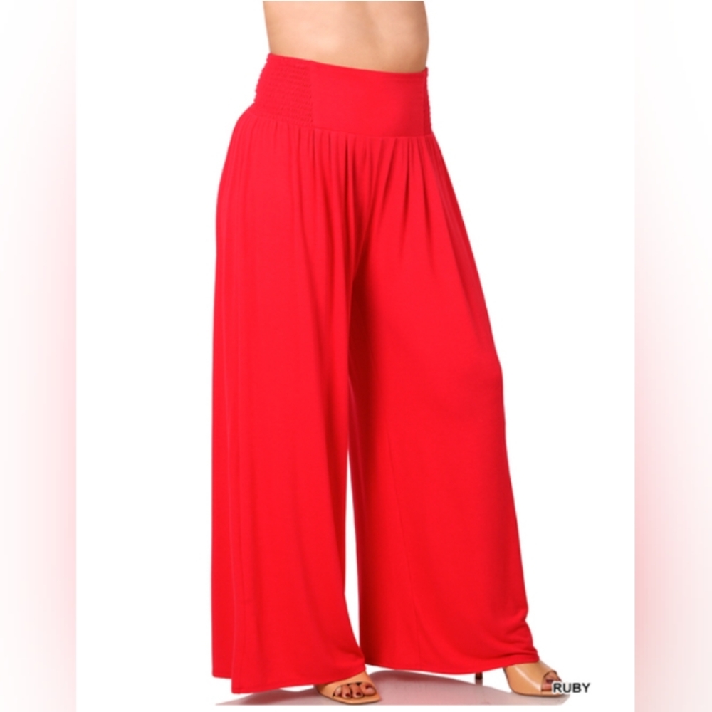 Zenana plus size smocked waist wide leg pants